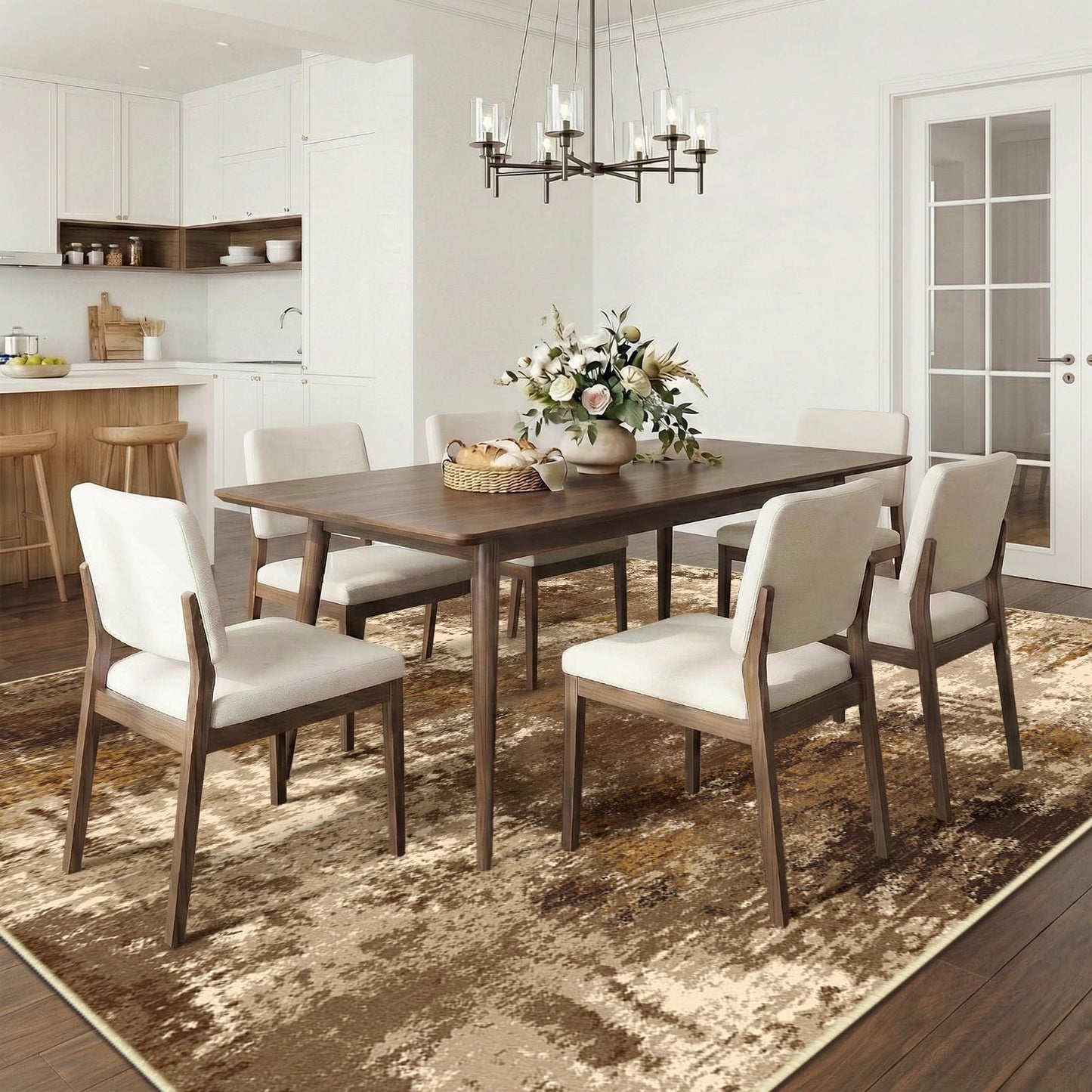 RELEANY Washable Area Rugs 5'x7' Non-Slip Modern Abstract Soft for Living Room Entryway Bedroom Kitchen, Print Pattern, Brown Tan Beige Coffee