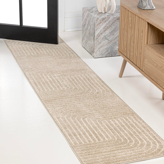 JONATHAN Y Odense High-Low Angle Beige/Cream 2x8 Indoor/Outdoor Runner Rug for Patio, Backyard, Living Room, Bedroom, Office, Hose-Washable (SCN101E-28)