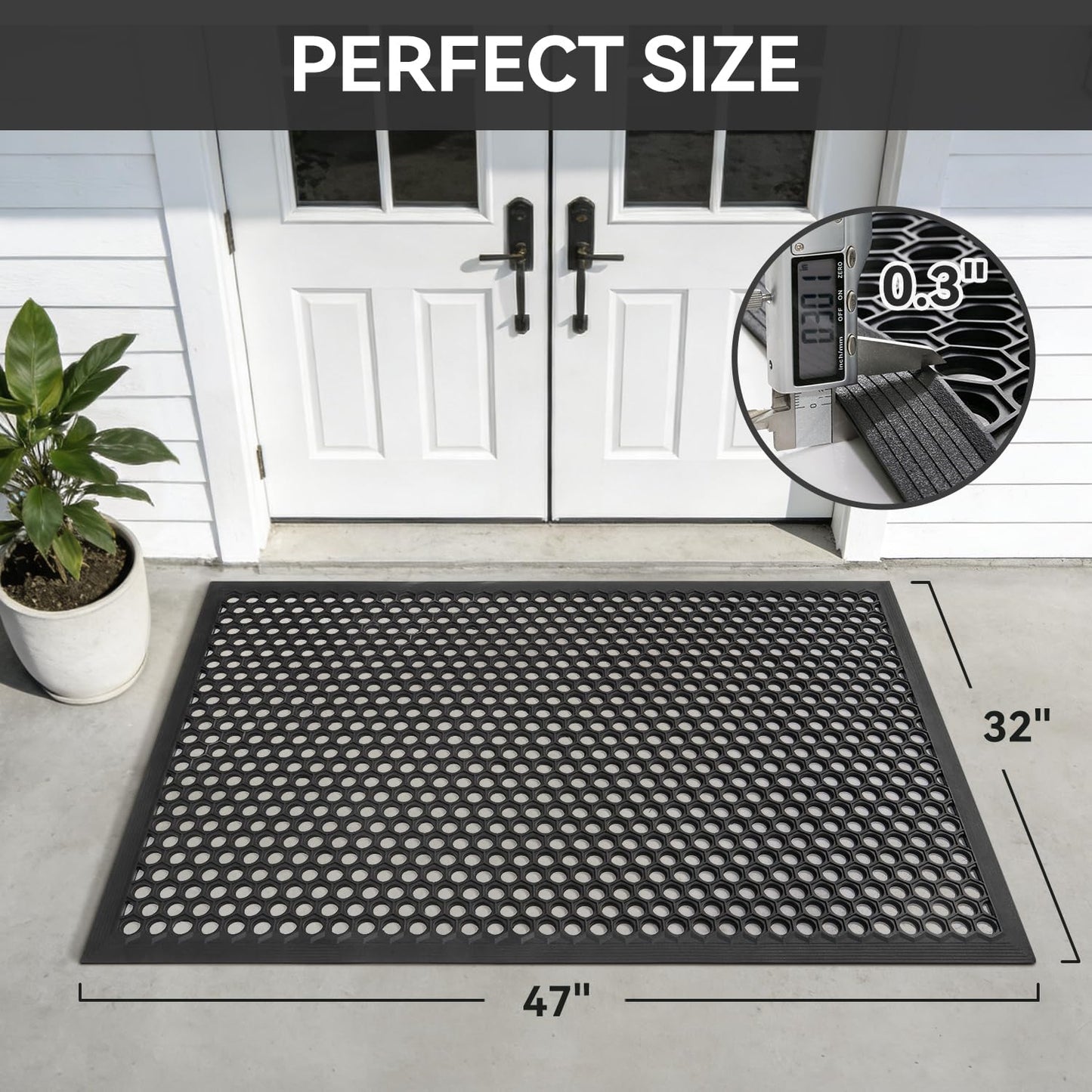 RESARE Large Door-Mat Outside Entrance 47"x32", Commercial Outdoor Rubber Mat Non-Slip Waterproof, Heavy Duty Drainage Doormat Stain Resist Welcome-Mat for Front Door Garage Kitchen Floor