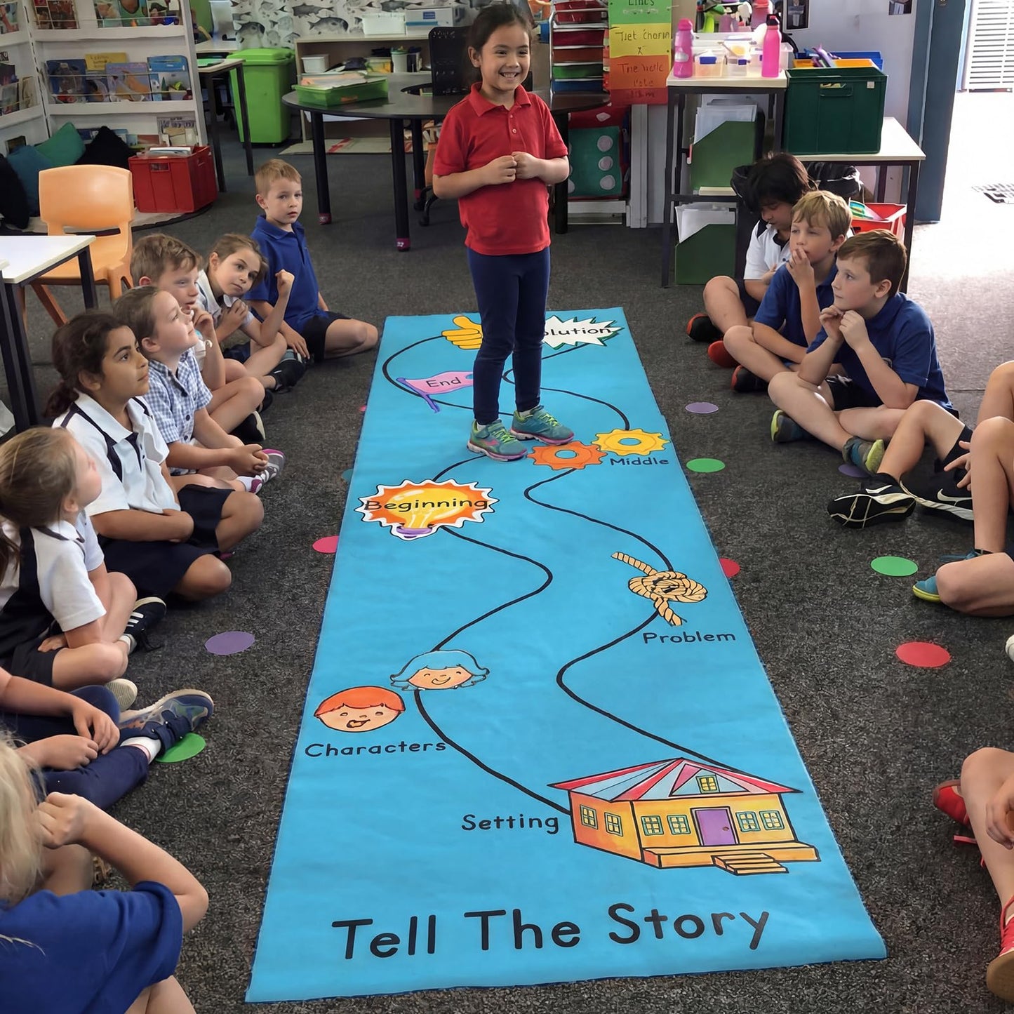 Klyyo Clyro 12ft Tell The Story Reading Corner Rugs for Classroom Back to School Walk on Retell Story Map Runner Carpet for Kindergarten Elementary ELA Language Lesson Activity Educational Supplies