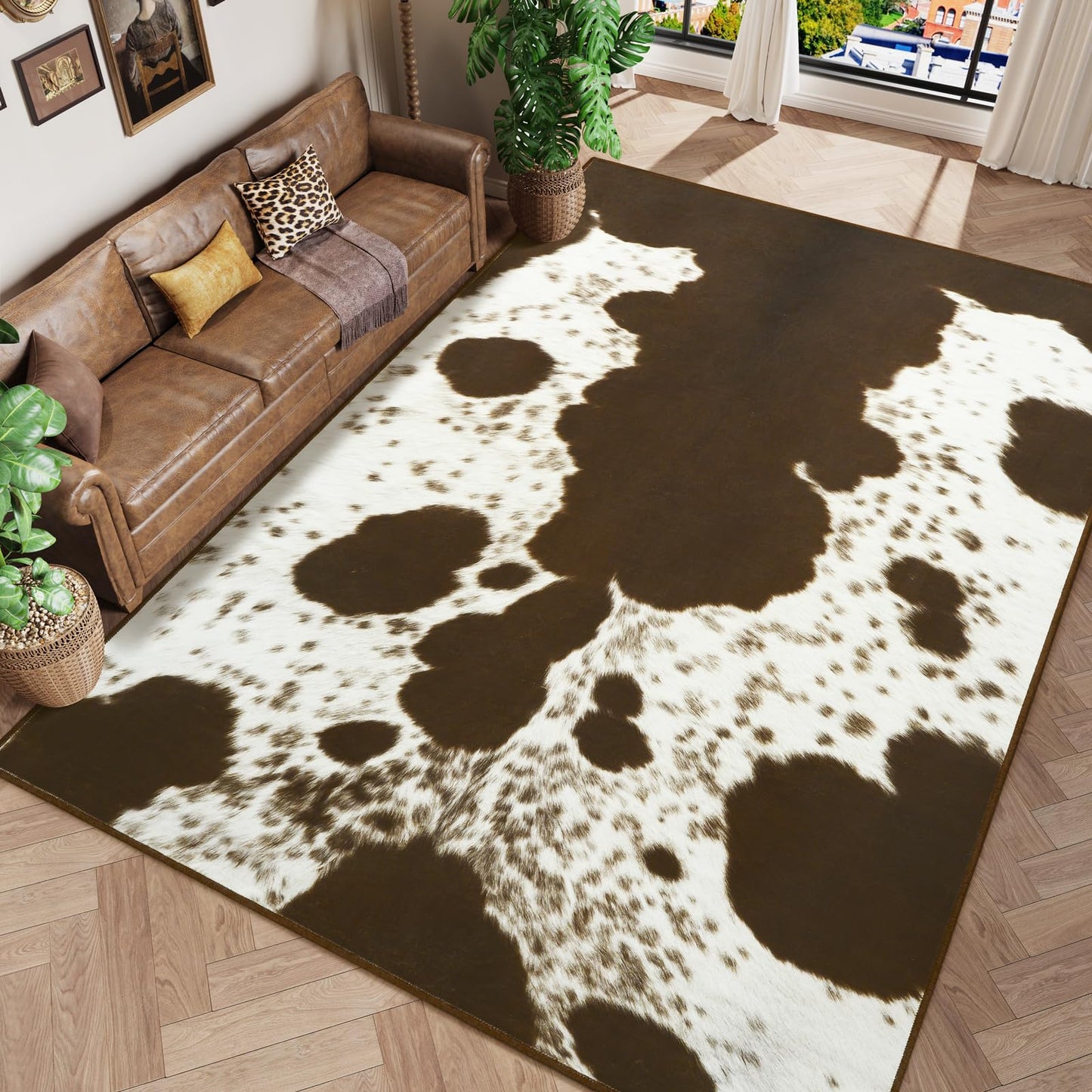Amearea Faux Cowhide Rugs for Living Room, 4x6 Feet Machine Washable Cow Print Area Rug for Bedroom, Premium Western Home Decor Animal Print Non-Slip Throw Rug Carpet for Dining Room Kitchen Office