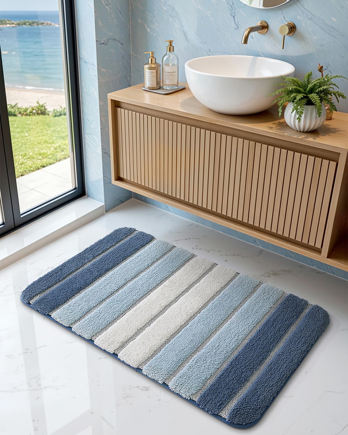 DEXI Bath Mats for Bathroom, 24x36 Absorbent Microfiber Bath Mat Quick Dry, Washable Bathroom Rugs with Non Slip Backing for Shower Floor, Sink, Tub, Blue