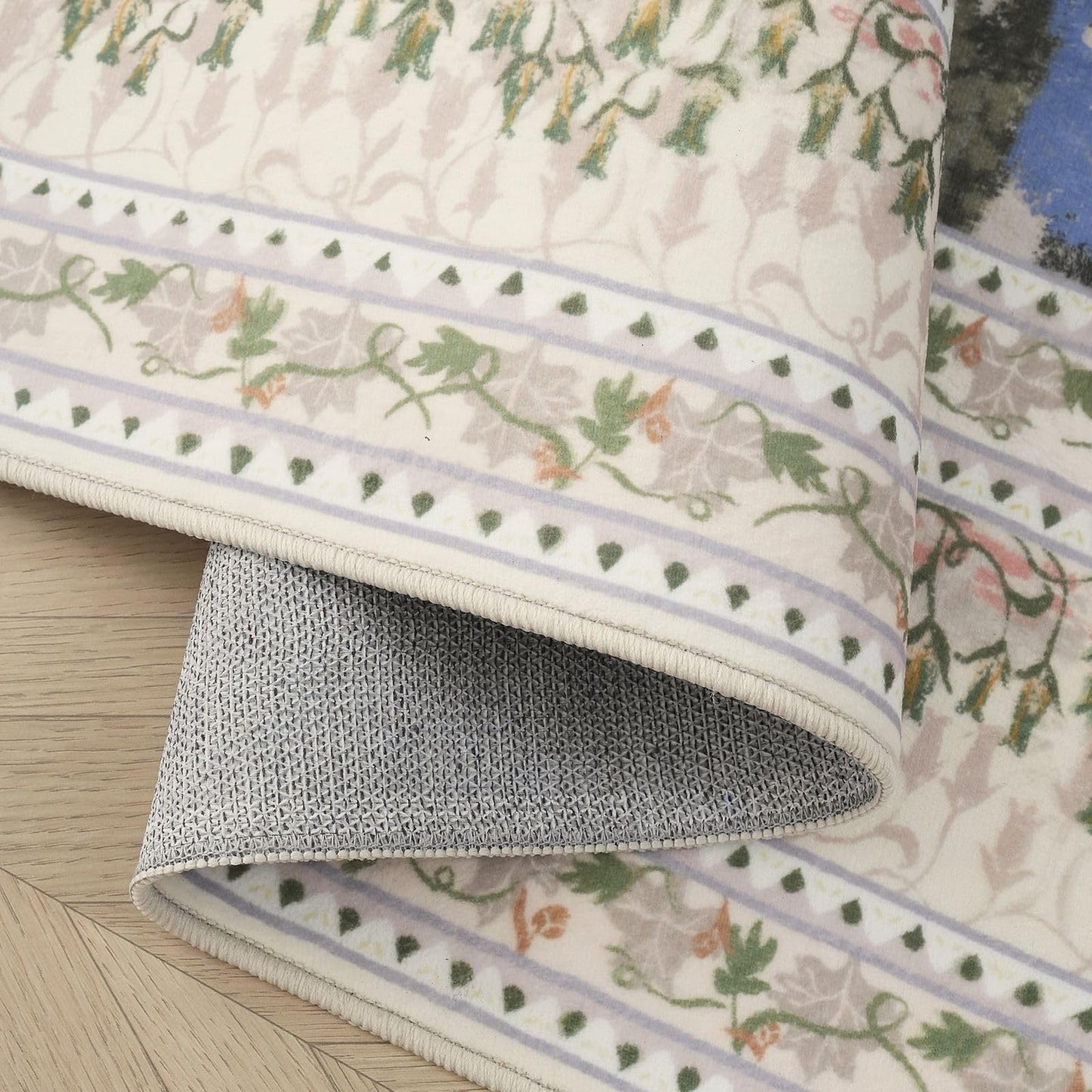 Rugcomf 5x7 Area Rugs Impressionist-Style Vintage Washable Area Rug Non Slip Low Pile Large Rugs for Living Room Bedroom Farmhouse Dining Room Kids Playroom, Beige