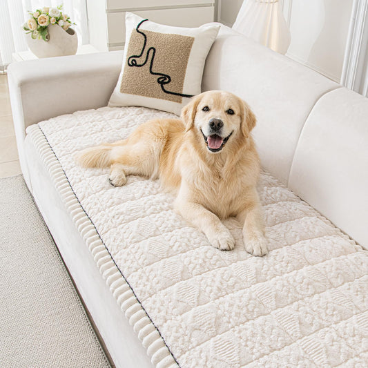 LOOBANI Couch Cover for Dogs Washable: Non Slip Fuzzy Plush Pet Couch Covers for 2 Seat Sofa, Hair Resistant Sofa Protector Pet Friendly, Home Decor Couch Slipcover, 27.6" x 59", White
