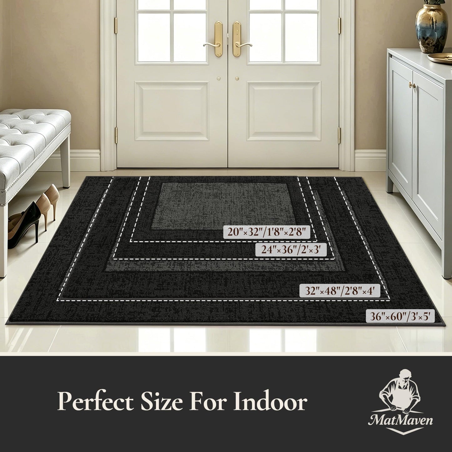 MatMaven Dirt Trapper Door Mat 20"x 32", Non Slip Washable Doormat, Stain Removal and Absorbent Welcome Mat, Floor Mats,Low Profile Entrance Dog Door Mats for Front Back Door,Dark Grey & Charcoal