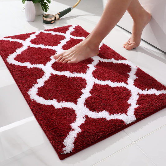 OLANLY Bathroom Rugs 30x20, Soft and Absorbent Microfiber Bath Rugs, Non-Slip Shaggy Shower Carpet, Machine Wash Dry, Bath Mats for Bathroom Floor, Tub and Shower, Burgundy