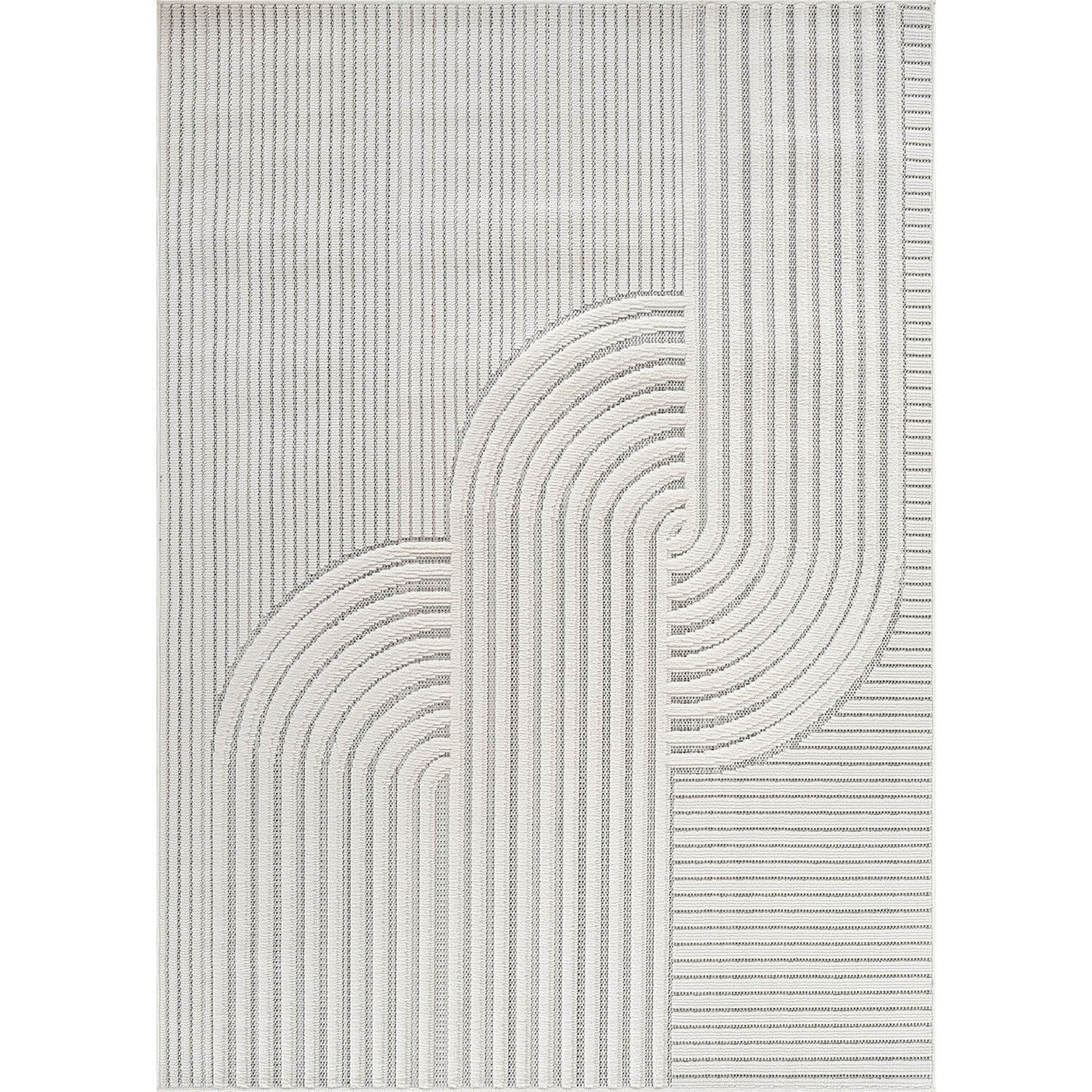 CAMILSON Modern Rug 9x12 Luxury Swirl Curved Large Micro Loop Area Rugs Soft High-Low Pile Stain Resistant Easy to Clean Non-Shedding Durable Living Room Kitchen Indoor Carpet (White)
