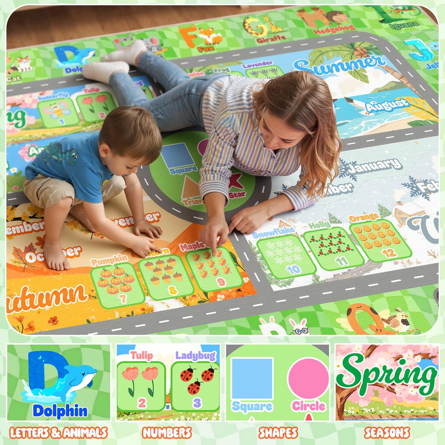Auetwyona Kids Playroom Rug 3' x 5'- Educational Alphabet ABC Mat with Animals,Seasons & Numbers | Classroom Rug & Playroom Essential Fun Play Mat Washable Kids Area Rug for Boys & Girls Bedroom