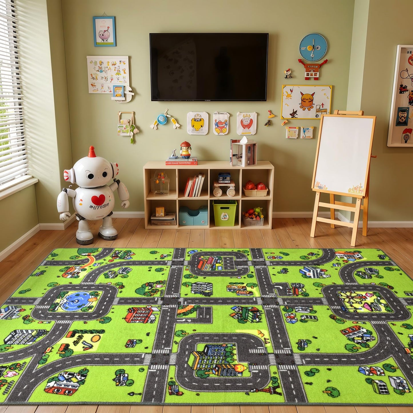 Terrug Kids Rug for Playroom, Non-Slip Washable Educational City Map for Classroom, Town Road Playmat Carpet for Bedroom Learning, 3x5 Feet