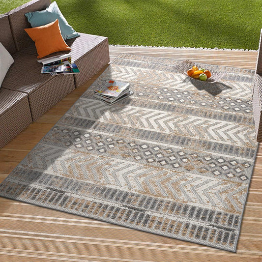 Rugshop Distressed Geometric Indoor/Outdoor Beige Area Rug Modern Tribal Stripe, Durable Stain Resistant Perfect for Patio, Backyard, Deck and Outdoor Lounge 4' x 6'