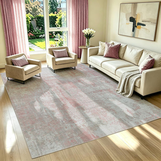 5'x7' Washable Area Rug for Living Room - Abstract Soft Non-Slip Neutral Carpet Stain Resistant Floor Mat for Bedroom Dining Room Farmhouse Nursery Home Office(Blush Pink/Ivory,5x7)