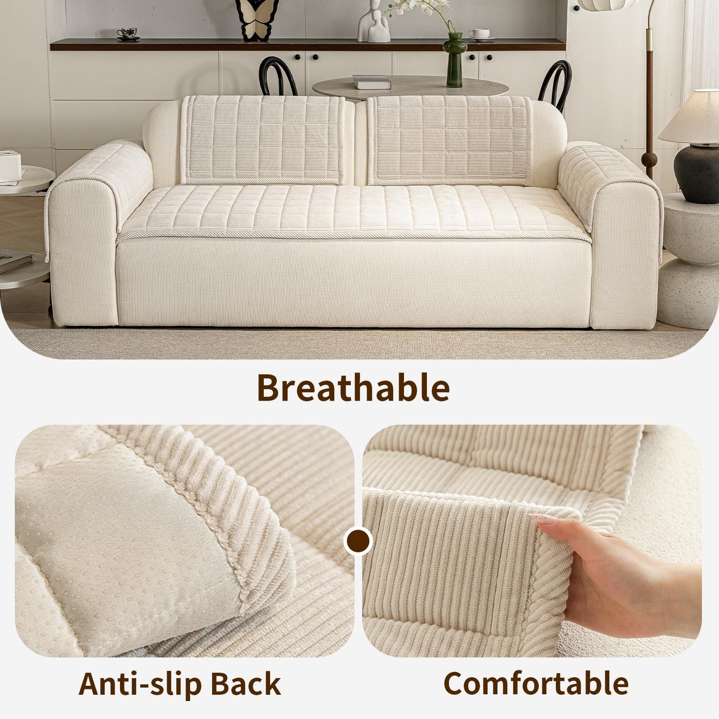 PJLZJFBY Couch Covers for Dogs Washable, Non Slip Couch Covers for Loveseat Sofa Pet Friendly, Soft Fuzzy Sofa Covers for Pet, Dog Couch Cover Furniture Protector(1PC,Beige White,27.6"x94.5")