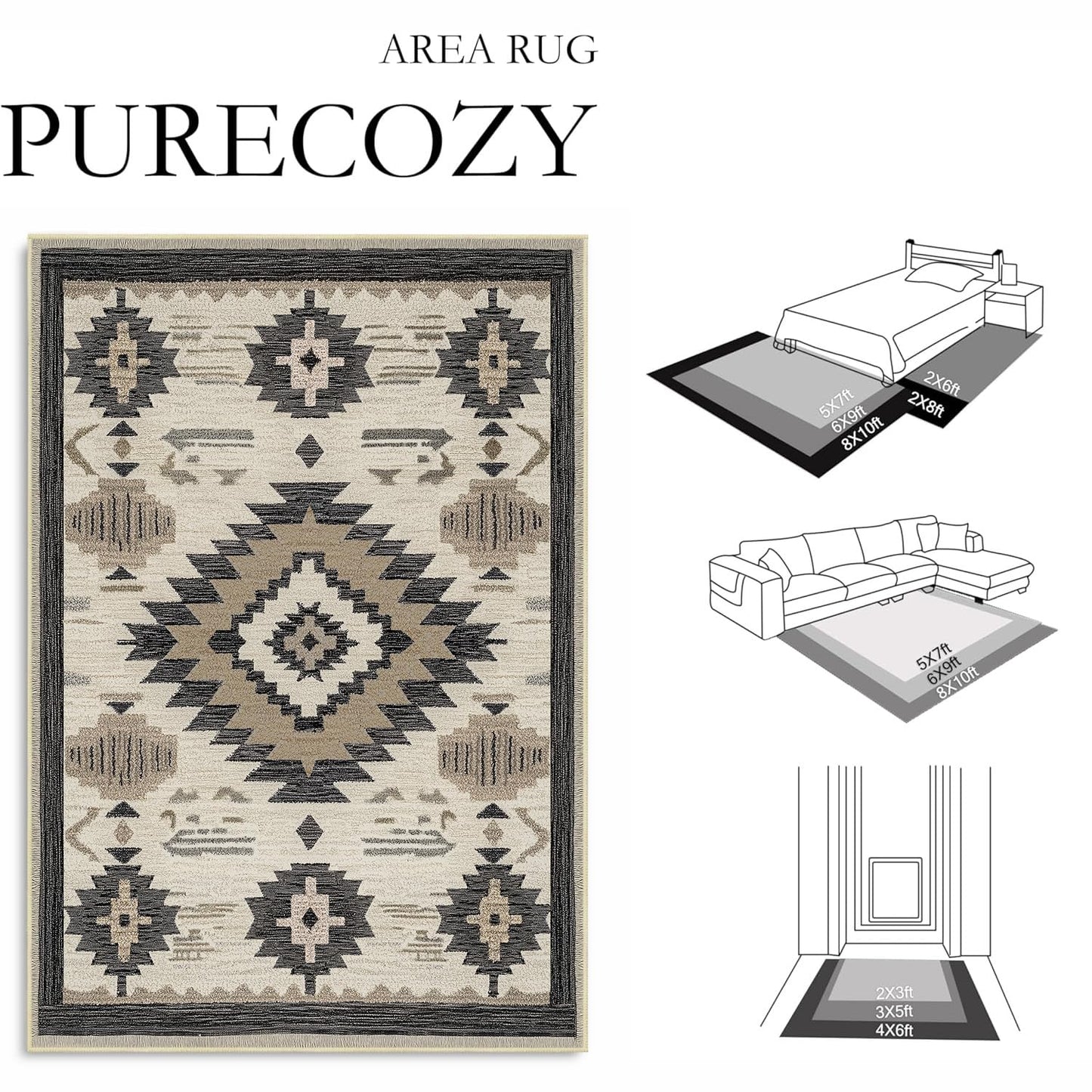 Western Rug 2x3 for Entryway Southwestern Aztec Area Rugs Machine Washable Boho Tribal Navajo Southwest Rug Non Slip Printed Low-Pile Indoor Door Mat Floor Carpet for Kitchen Bathroom Laundry, Beige