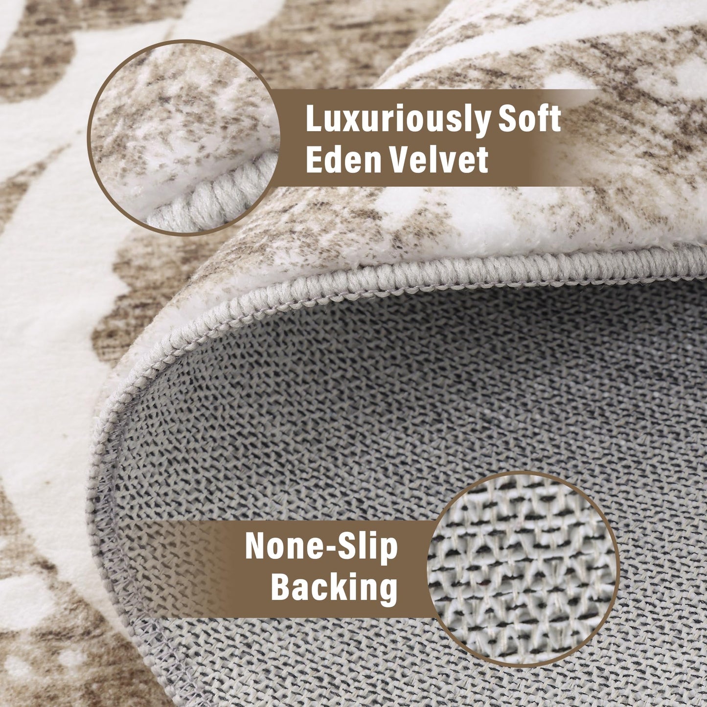 Carvapet Round Rugs Vintage Circle Rug - Washable Non Slip Rubber Backing Foldable Low Pile for Living Room Bedroom, 4 ft Brown Rug