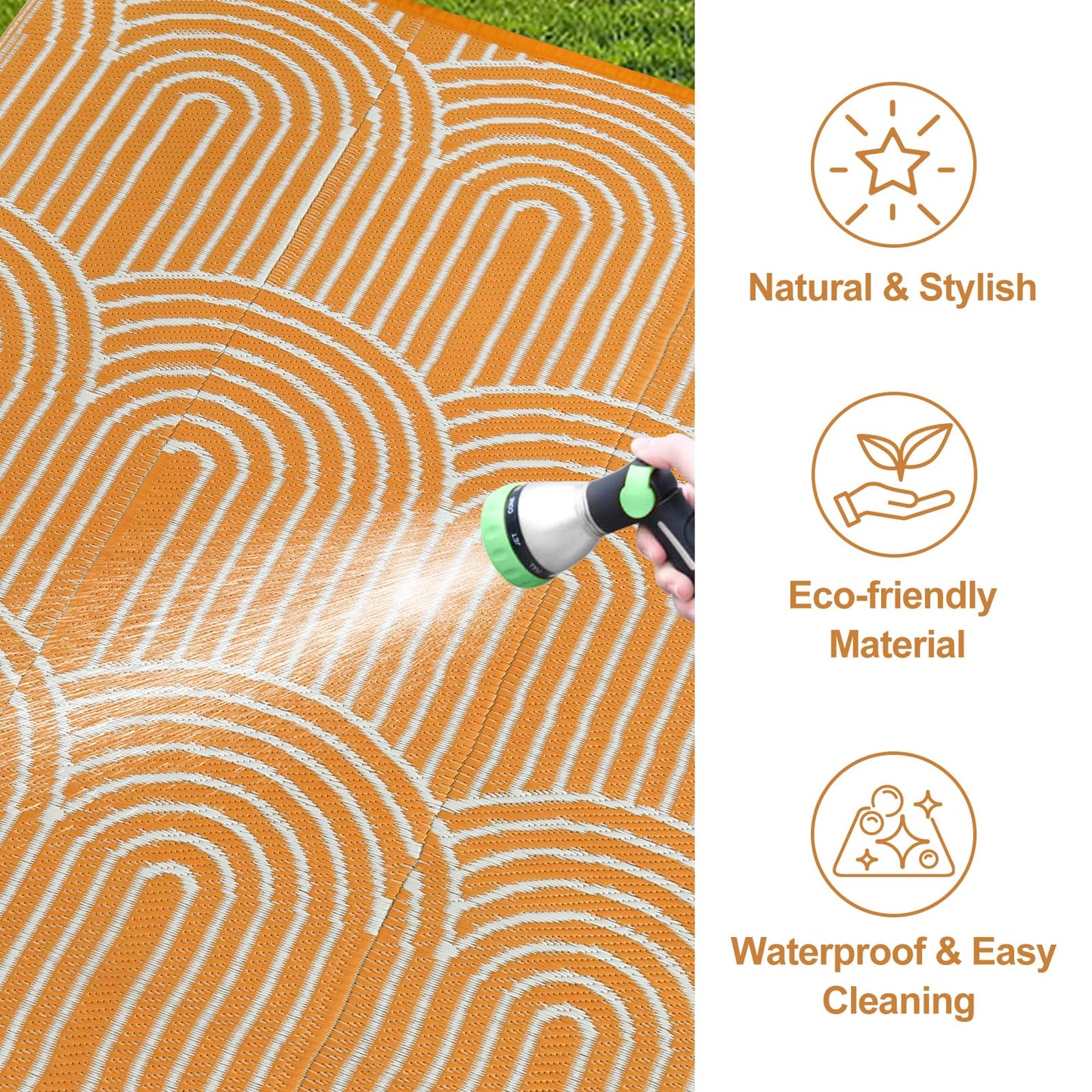 Lahome Outdoor Rugs 6x9 Patio Waterproof, Plastic Straw Rug Reversible RV Mat, Large Portable Outside Camping Carpet for Porch Floor Balcony Deck Tent Fall(Rainbow Orange, 6'x9')