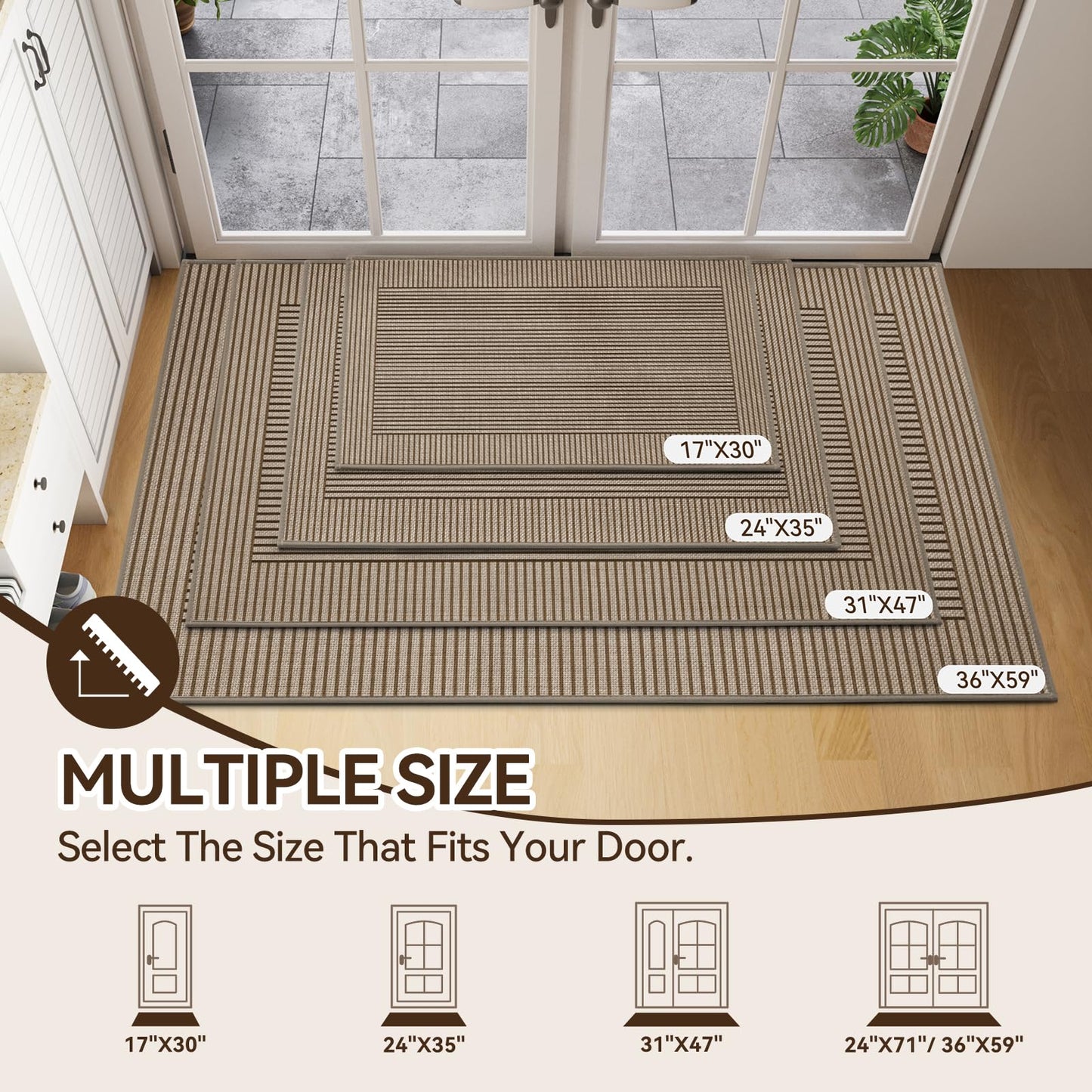 QiCaiJia Door Mat 17"x30", Thin Dirt Trapper Entryway Door Mats Non Slip Washable Doormat, Low-Profile Welcome Mat for Inside Front Backdoor and Entrance