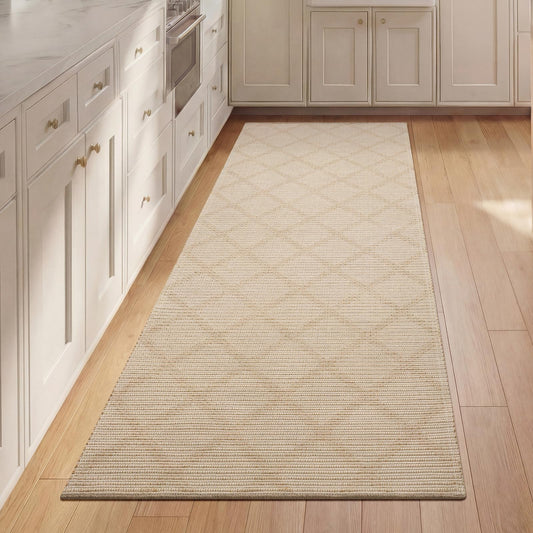 QiCaiJia 2x6 Washable Rug, Non Slip Runners for Hallways, Ultra Thin Woven Floor Mat, Boho Cotton Kitchen Rugs for Living Room Bedroom Dining Room Entryway (2'x6', Brown)