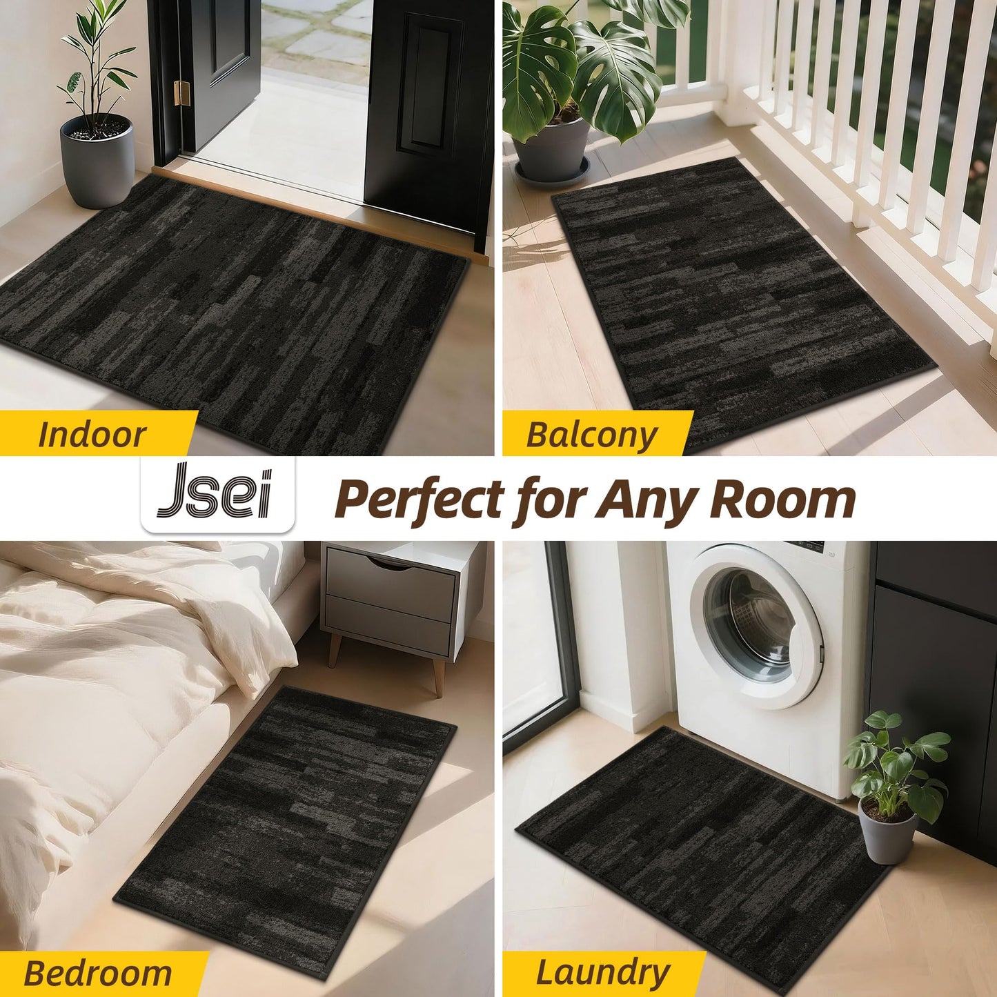 JSEI Dirt Trapper Door Mat 32"x48", Non-Slip Doormats Washable Entryway Mat, Welcome Floor Mat Absorbent Low Profile Dog Door Mats for Front Back Door, Wet Shoes & Paws, Dark Gray