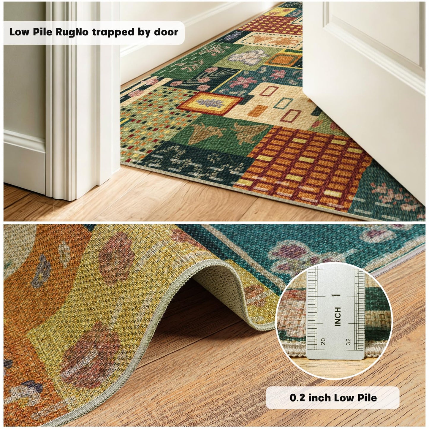 Quntue Washable Easy Jute Layering Rug for Front Porch 4x6 Farmhouse Patchwork Outdoor Patio Rug Non Slip Boho Floral Indoor Outdoor Carpet for Living Room, Bedroom, Balcony, Dining, Office