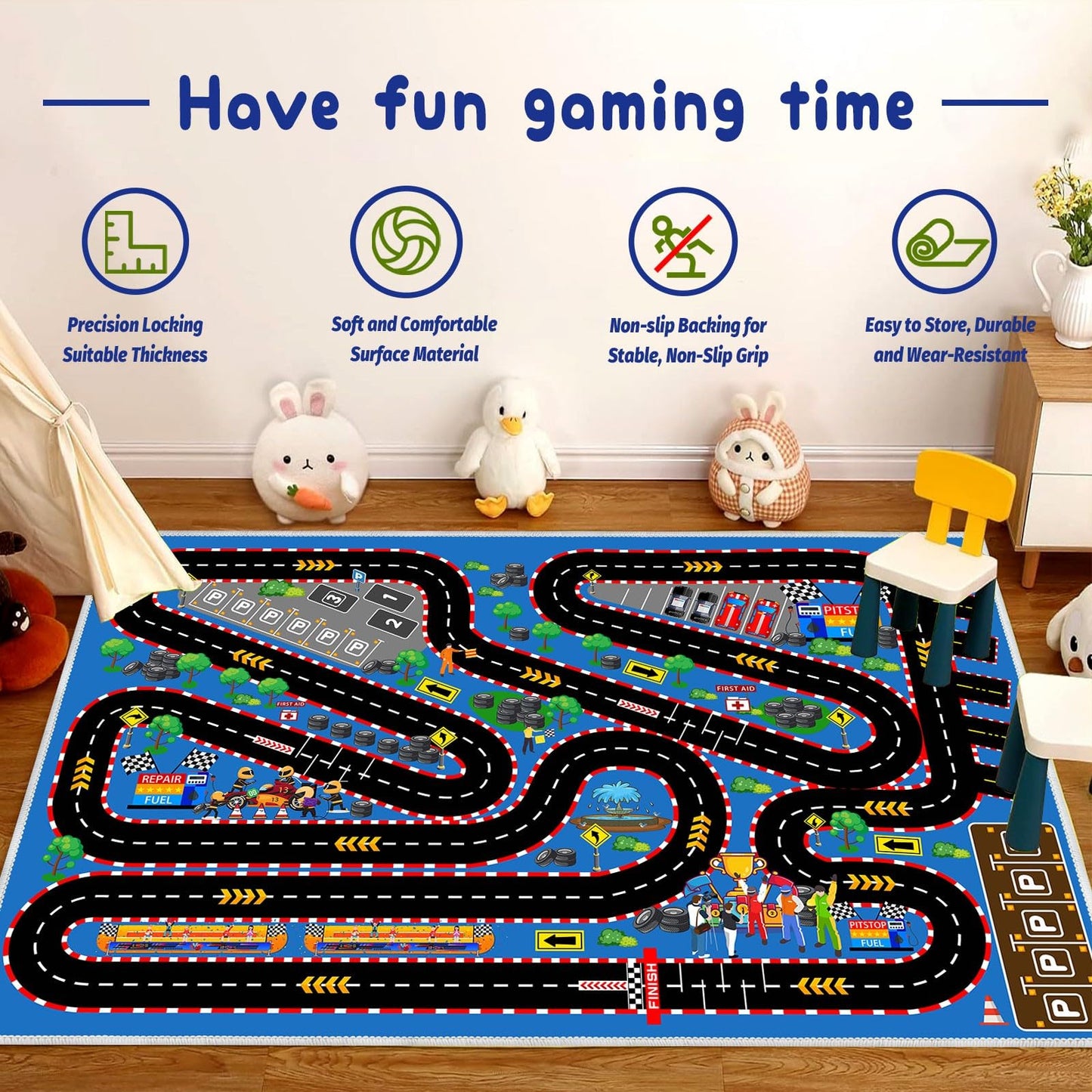 Kids Car Rug for Play Toy Cars, 39''x59'' Race Track Playmat Carpet Kid Play Road Rugs for Playroom Classroom Kids Room,Karting Road Racing Track Floor Mat Rug for Bedroom.