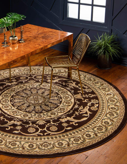 Unique Loom Versailles Collection Traditional Classic Medallion Floral Motif Area Rug (6' 0 x 6' 0 Round, Brown/ Ivory)