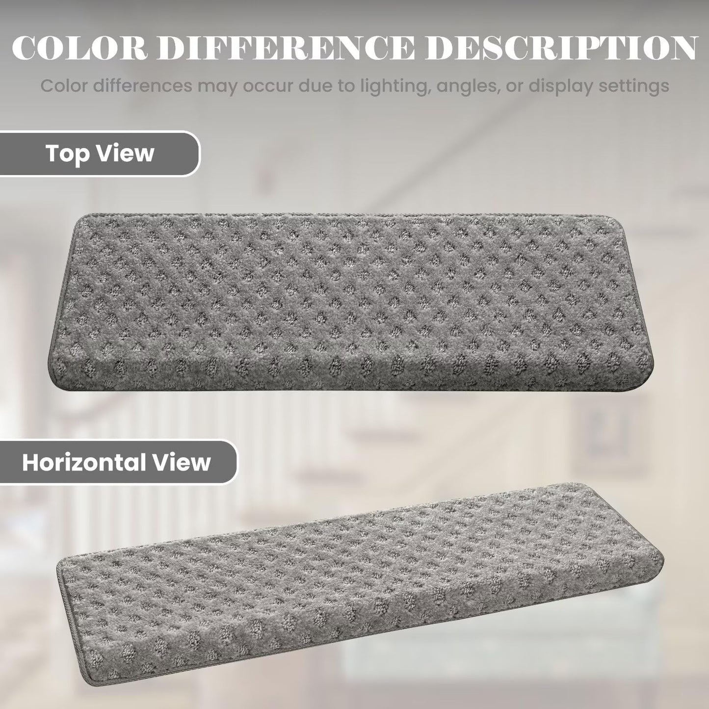 DEXDE Bullnose Carpet Stair Treads Non Slip for Wooden Steps Indoor, 30" x 9.5" x 1.7" (7 Pack) Grey - Peel and Stick Stair Runner Rugs with Edge Protection, Washable & Reusable Pet Friendly Mats
