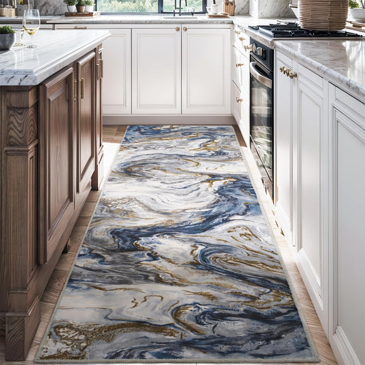 2x8 Runner Rug for Hallways Kitchen Modern Abstract Washable Runner Rug Soft Non Slip Marble Carpet Runner for Laundry Entryway Bedroom Bathroom