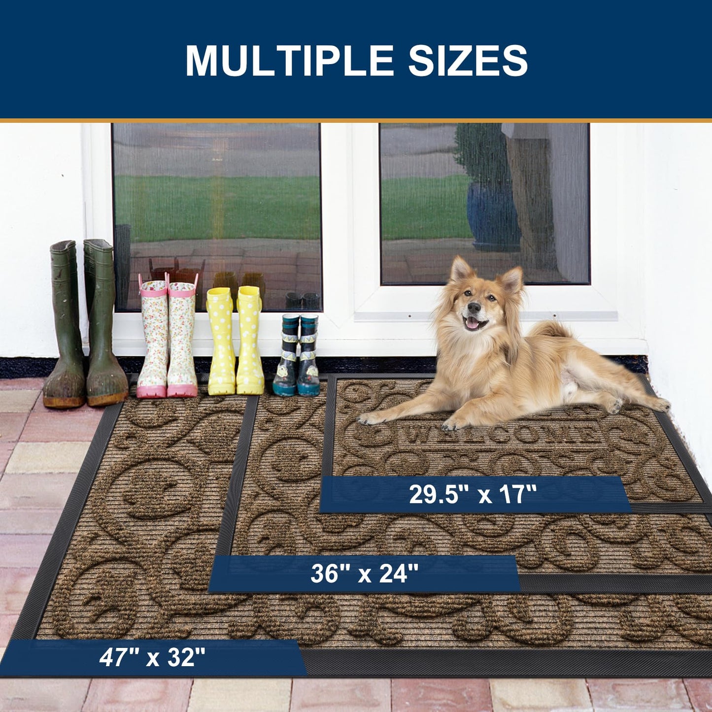 Smiry Welcome Door Mat Outside Entrance, Heavy Duty Trap Dirt and Moisture Easy Clean Low Profile Patio Porch Indoor Outdoor Front Doormat for Entry, 29.5x17 Inch, Brown