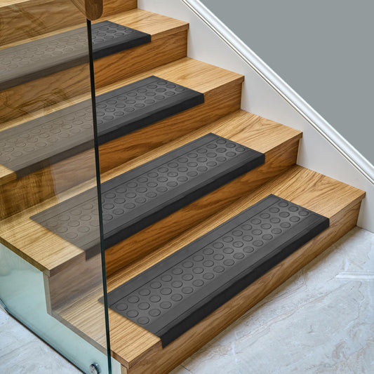 Ottomanson Outdoor Bullnose Stair Treads – Coin Heavy-Duty Non Slip Stair Mats – Strong Grip for Concrete, Brick & Textured Steps – Requires Fastening on Wooden & RV Steps, Pack of 5