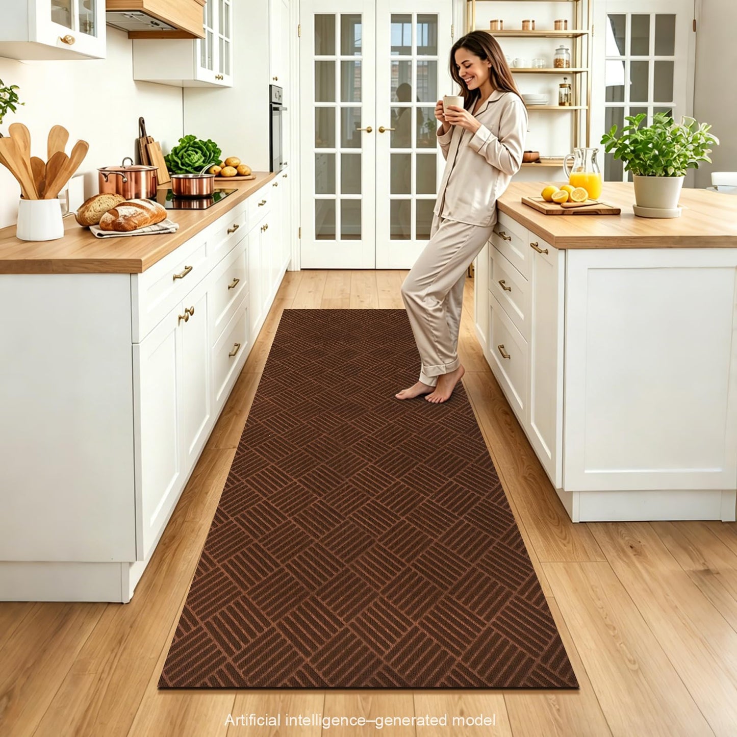 Runner Rugs with Rubber Backing for Hallway,2’x6’Fine Stripe Embossing Non-Slip Indoor Outdoor Doormat,for Entryway Balcony Patio Kitchen Garage Stair Laundry,Brown