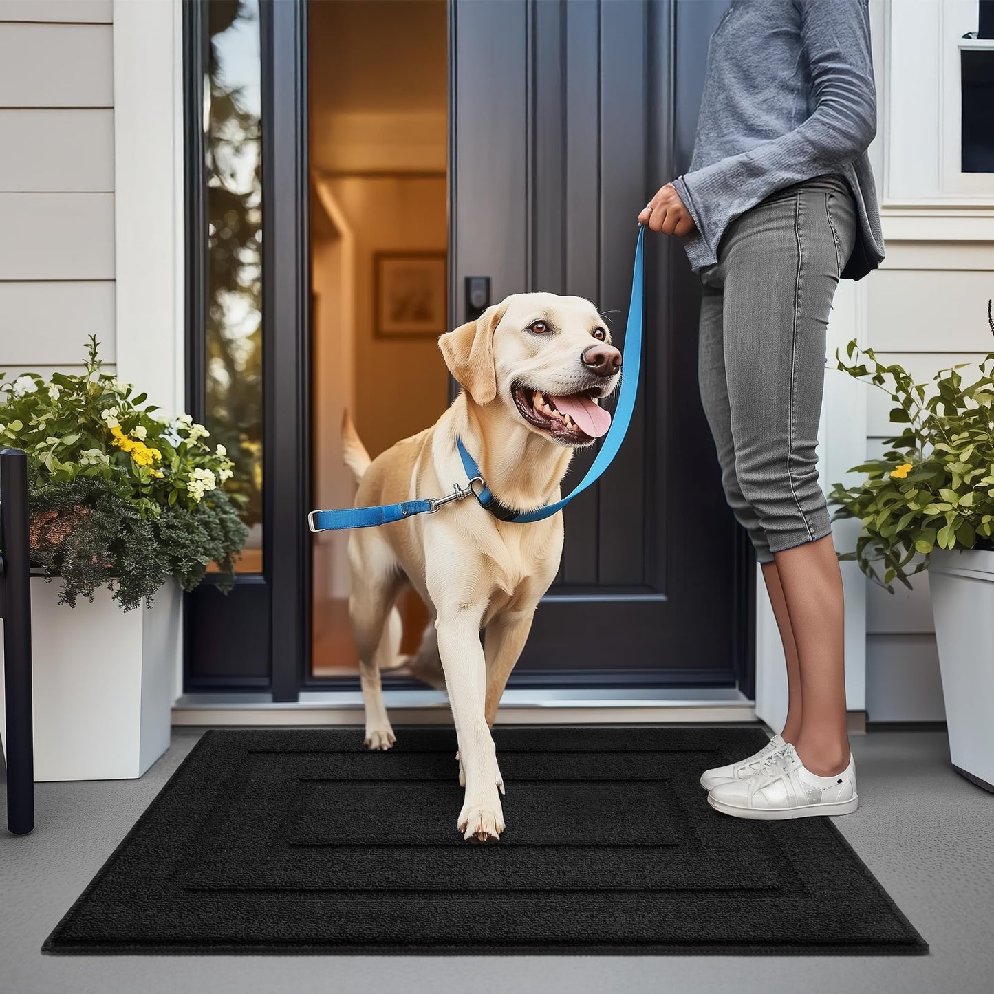 GRANNY SAYS Front Door Mat Outside Entrance, Welcome Matt Non-Slip, Outdoor Door Mats for Entryway, Long Front Porch Mat Low Profile Resist Dirt Easy to Clean, 47"x32", Black