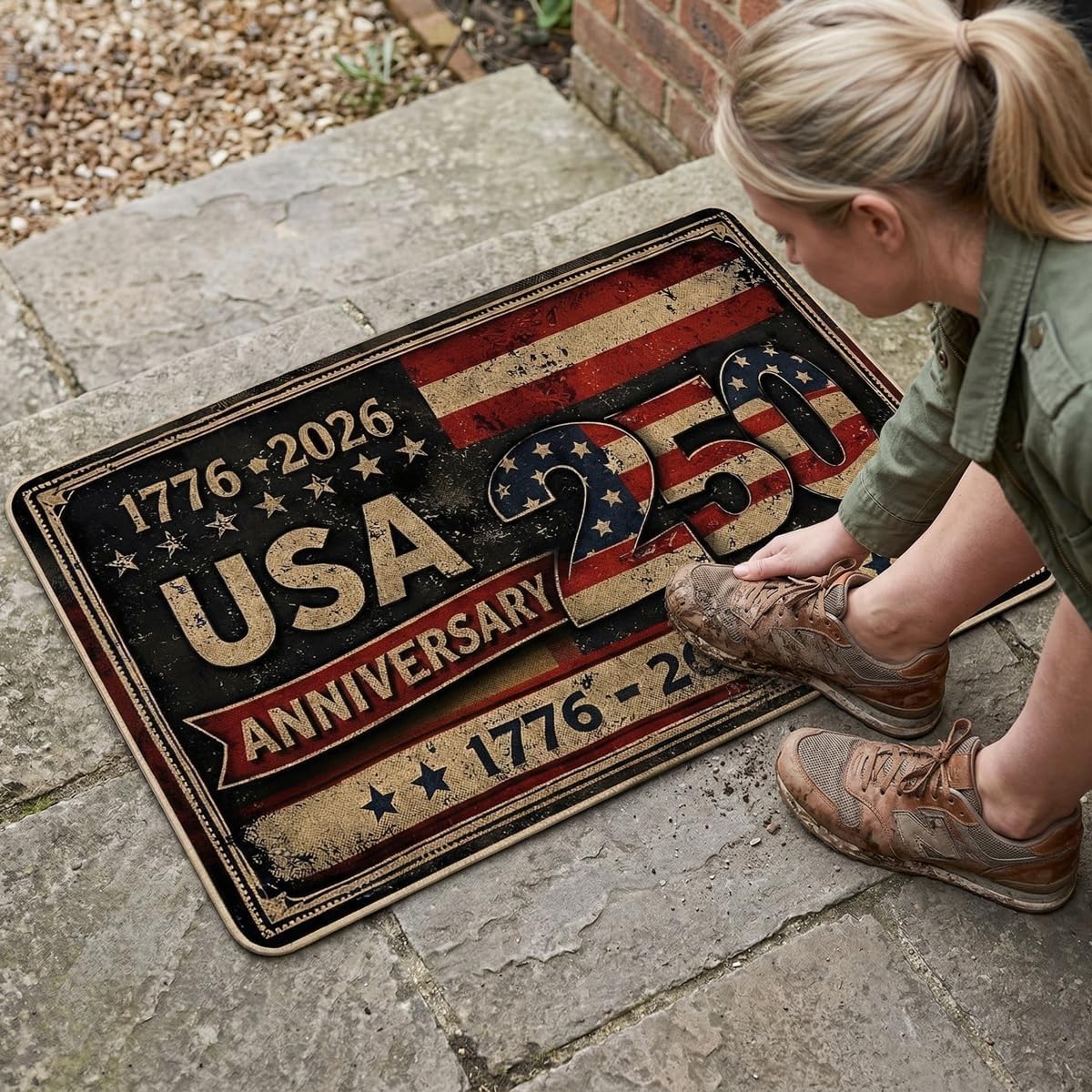 Wudiote 250 Years Anniversary USA Doormats Patriotic Vintage 250th Door Mat