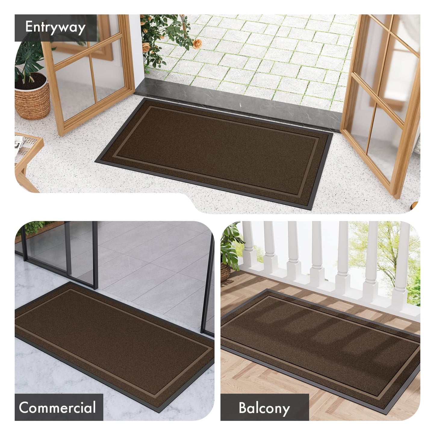 Atoping Front Door Mat Indoor Outdoor Entrance, All-Season Waterproof Outdoor Doormat, Absorbent Floor Mats Traps Dirt & Moisture, Rubber Backing Low Profile Entryway Mat, Brown, 34"*60"