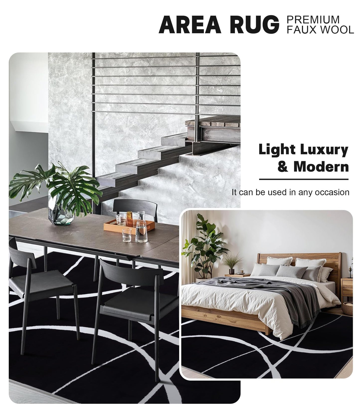 YIHOUSE Modern Washable Area Rug for Living Room Bedroom - Large Abstract Black and White Rug Non-Slip Ultra-Thin Home Decor (Dark Curve, 5'x7'ft)