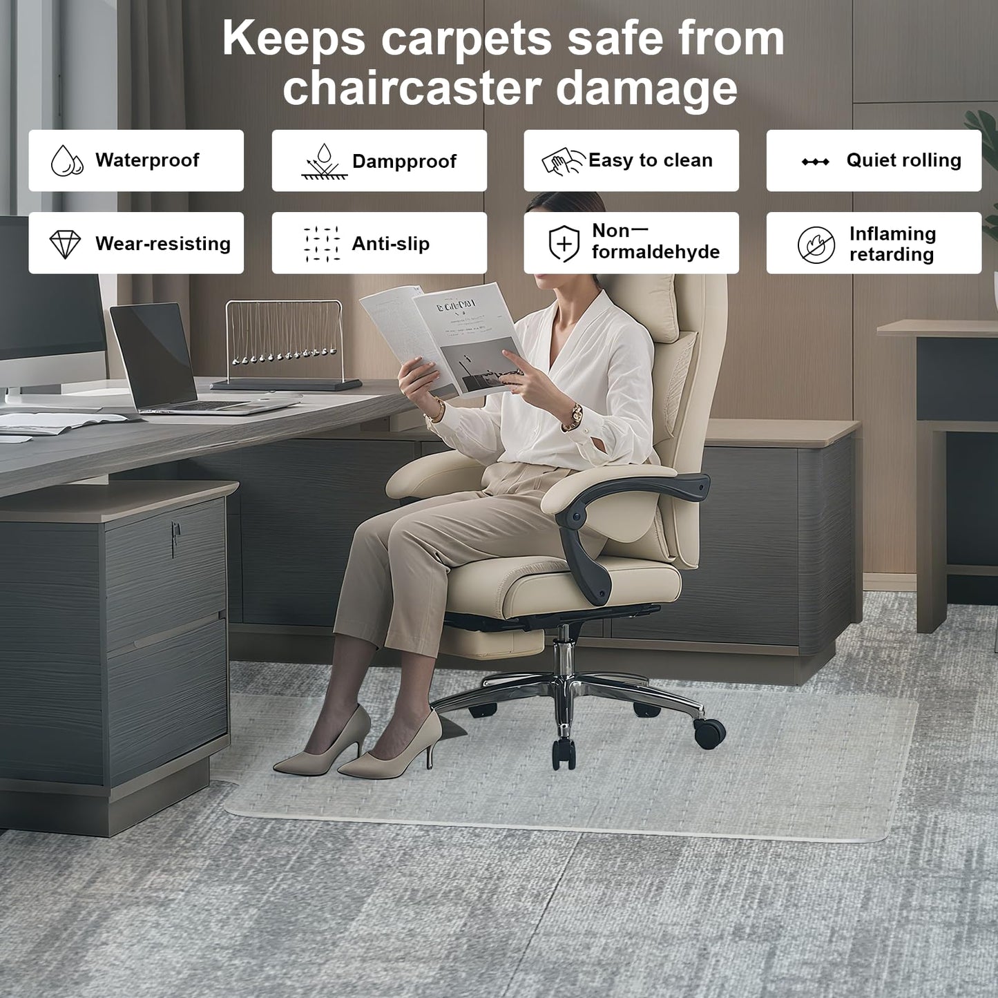 Heavy Duty Chair Mat for Carpet,36"x48",2.2mm,Office Floor Mat for Carpeted Floors,Under Desk Mat for Low Pile Carpet,Mat for Office Chair on Carpet