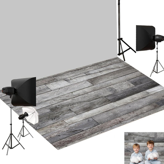 Kate Grey Wood Rubber Photography Floor Mat, Non-Slip Retro Wood Printed Floor Backdrop, Foldable Newborn Photography Drops Photo Studio Props 5x4ft
