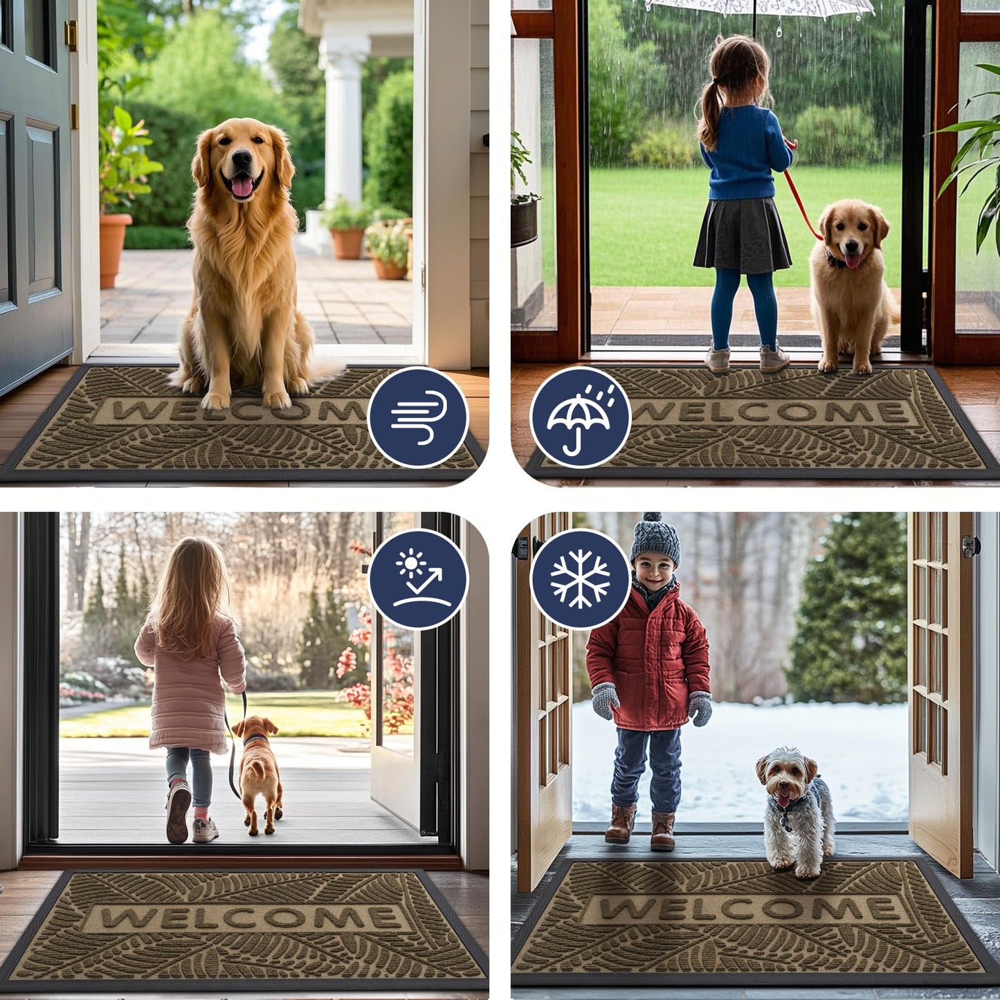 Smiry Welcome Mat Indoor Outdoor, All-Season Waterproof Front Door Mat, Sturdy Natural Rubber Doormat, Non-Slip, Easy Clean, Low Profile Dirt Trapper for Porch Patio Entrance, 29.5x17, Brown