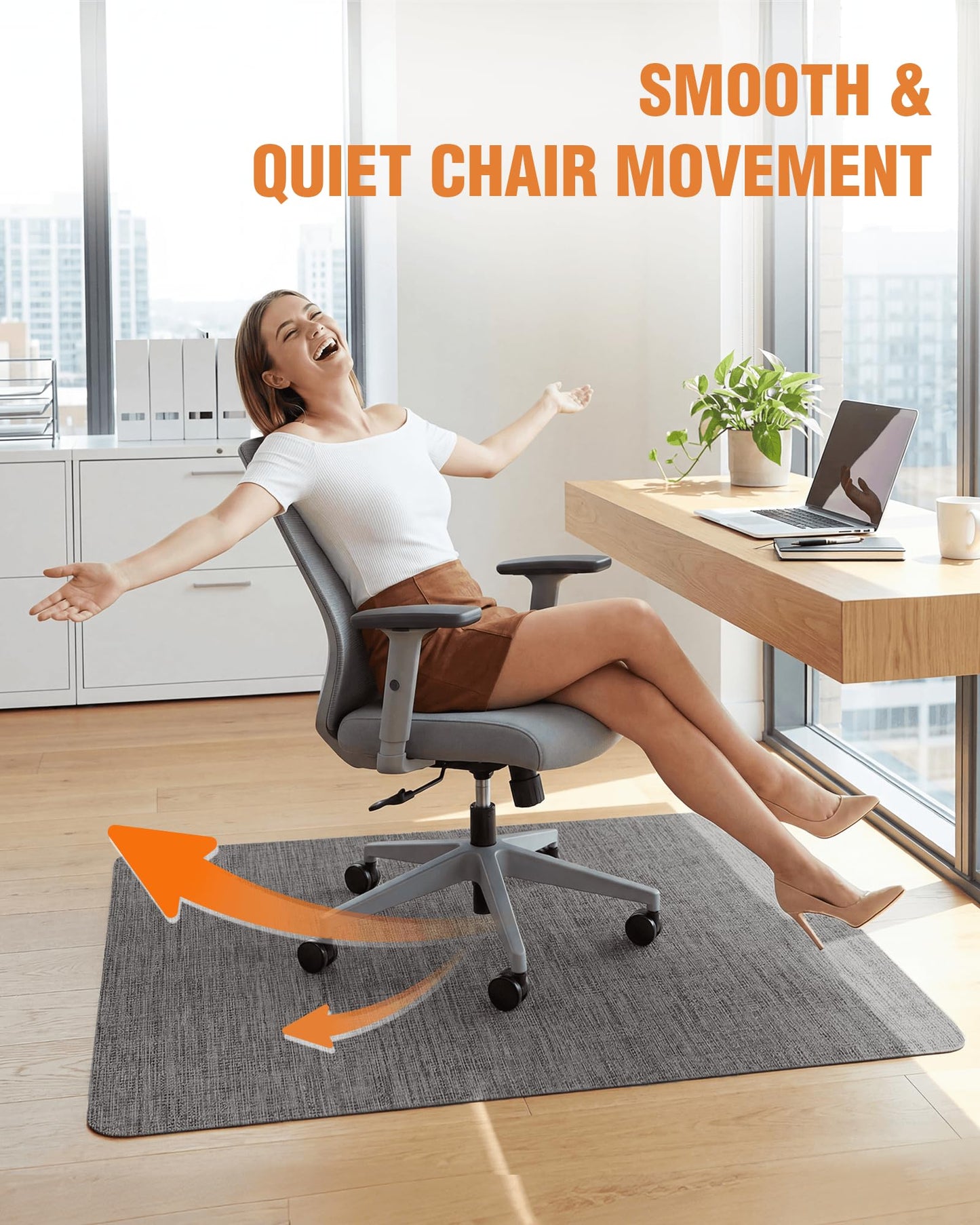Carvapet Office Chair Mat for Hardwood Floor, 36x48 Inch Heavy Duty Floor Protector, Non Slip Desk Chair Mat for Rolling Computer Gaming Chairs, Easy to Clean Dark Grey