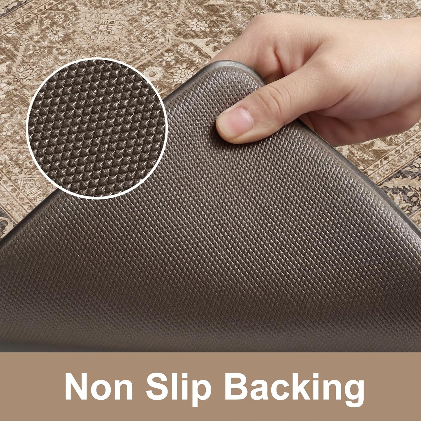 KIMODE Anti Fatigue Kitchen Mat, Boho Distressed Kitchen Rugs Sets of 2, Non Slip Kitchen Mat for Floor, Cushioned Comfort Standing Mat for Sink, Laundry, Office, Desk 17"x47"+17"x29"