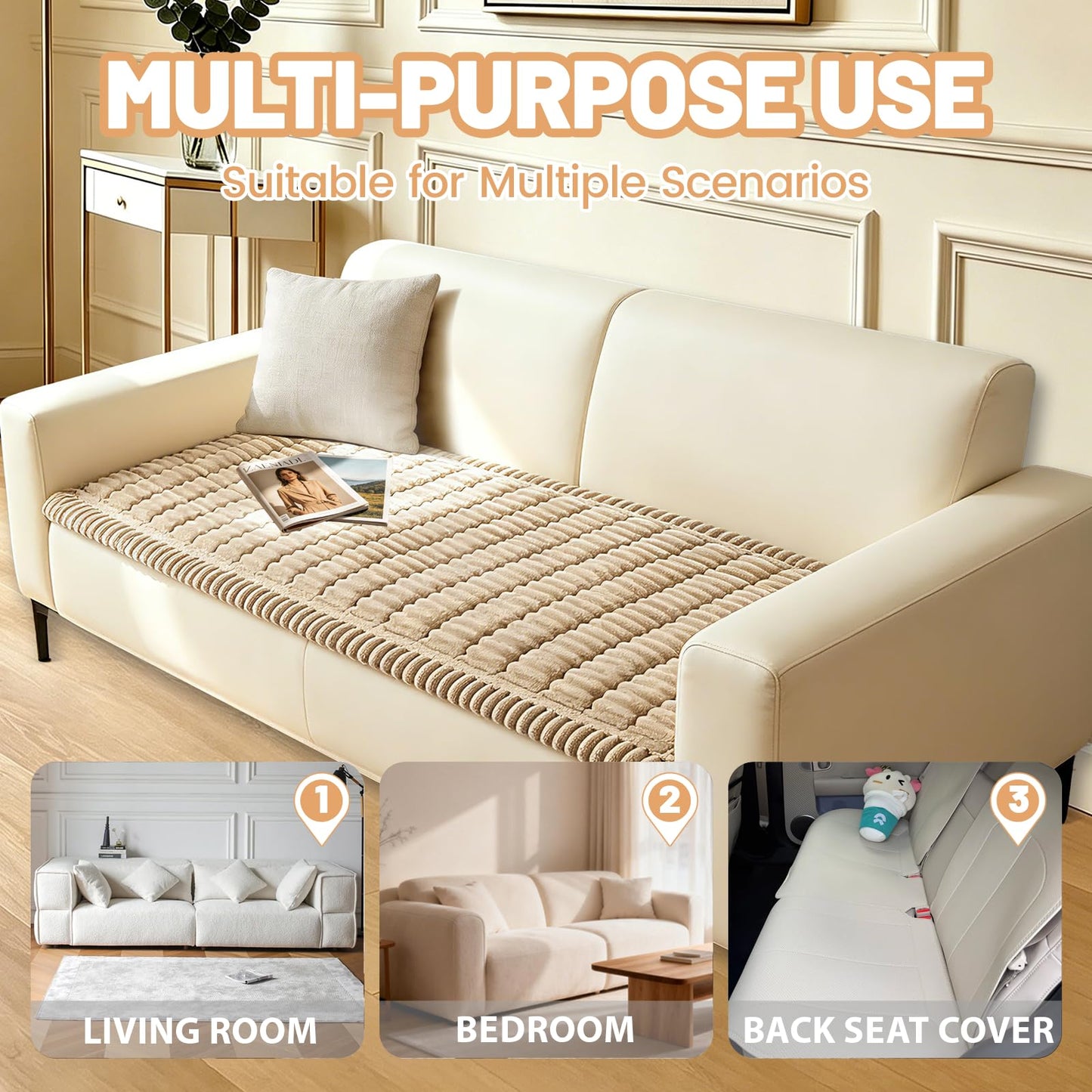 Couch Cover for Dogs Washable,Non Slip Fuzzy Durable Couch Covers for 3 Cushion Sofa Pet Friendly Sofa Cover Dog Thick Soft Slipcovers Protector Couches Mat Bed (Brown, 27.6" x 59"/70 x 150cm)