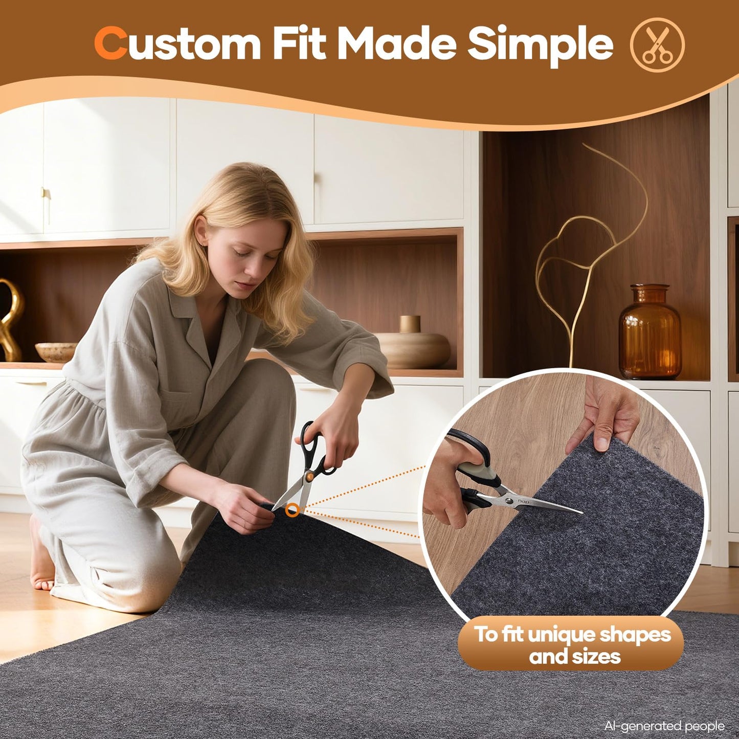 Veken Non Slip Cushioned Rug Pad Gripper 6 x 9 Ft, Felt and Silicone Backing, 1/4 inch Thick Carpet Liner for Hardwood Floors, Under Area Rugs Mat, More Than 99 Pcs Anti-Slip Long Strips Pattern