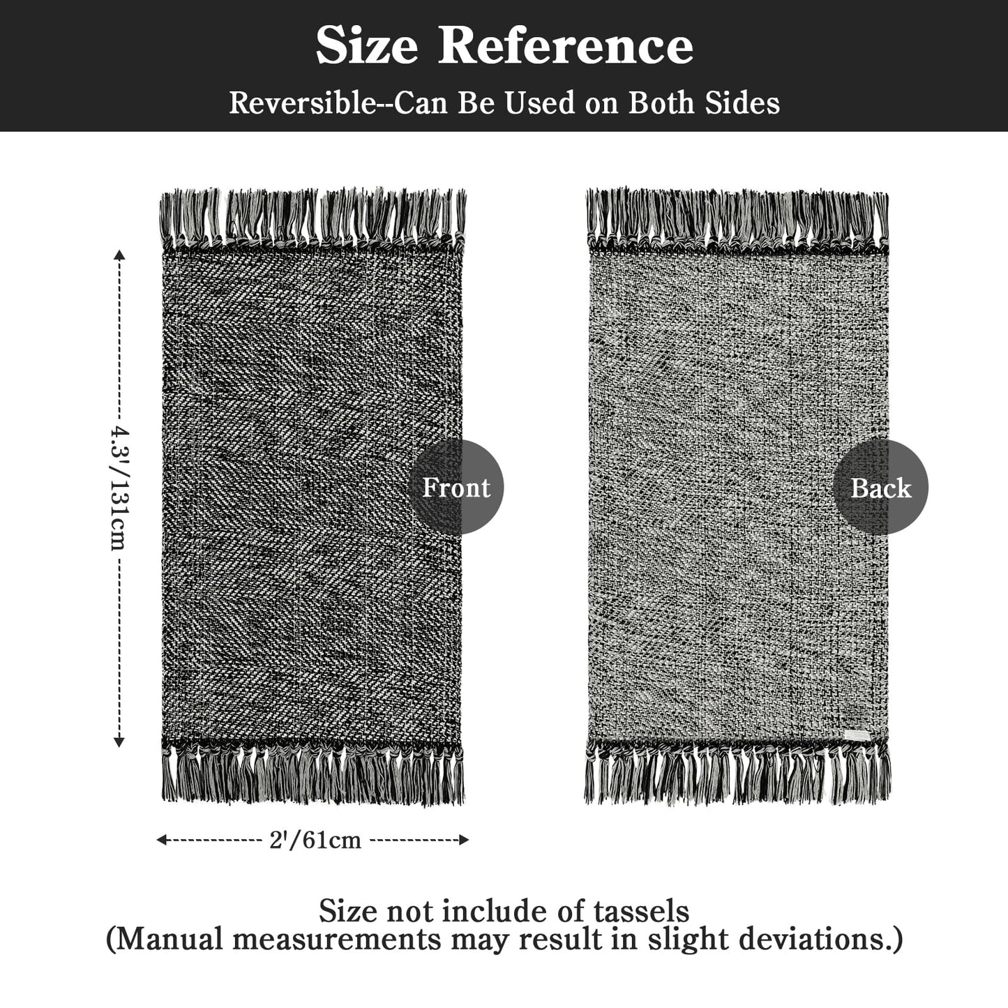 Collive 2' x 4.3' Indoor Outdoor Rug, Modern Farmhouse Kitchen Runner Rugs Hand-Woven Bathroom Rugs, Boho Washable Entry Carpet Black Reversible Front Door Mats for Laundry Bedroom Porch Decor