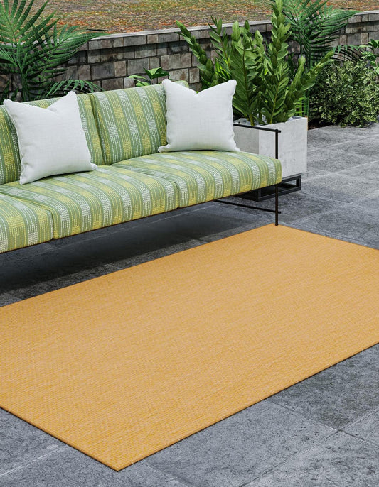 Unique Loom Collection Casual Transitional Solid Heathered Indoor/Outdoor Flatweave Area Rug (4' 1" x 6' 1" Rectangle, Corn Harvest Yellow)