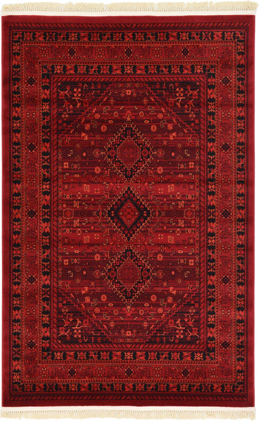 Unique Loom Tekke Collection Area Rug - Sheibani (4' 1" x 6' 1" Rectangle Red/Black)