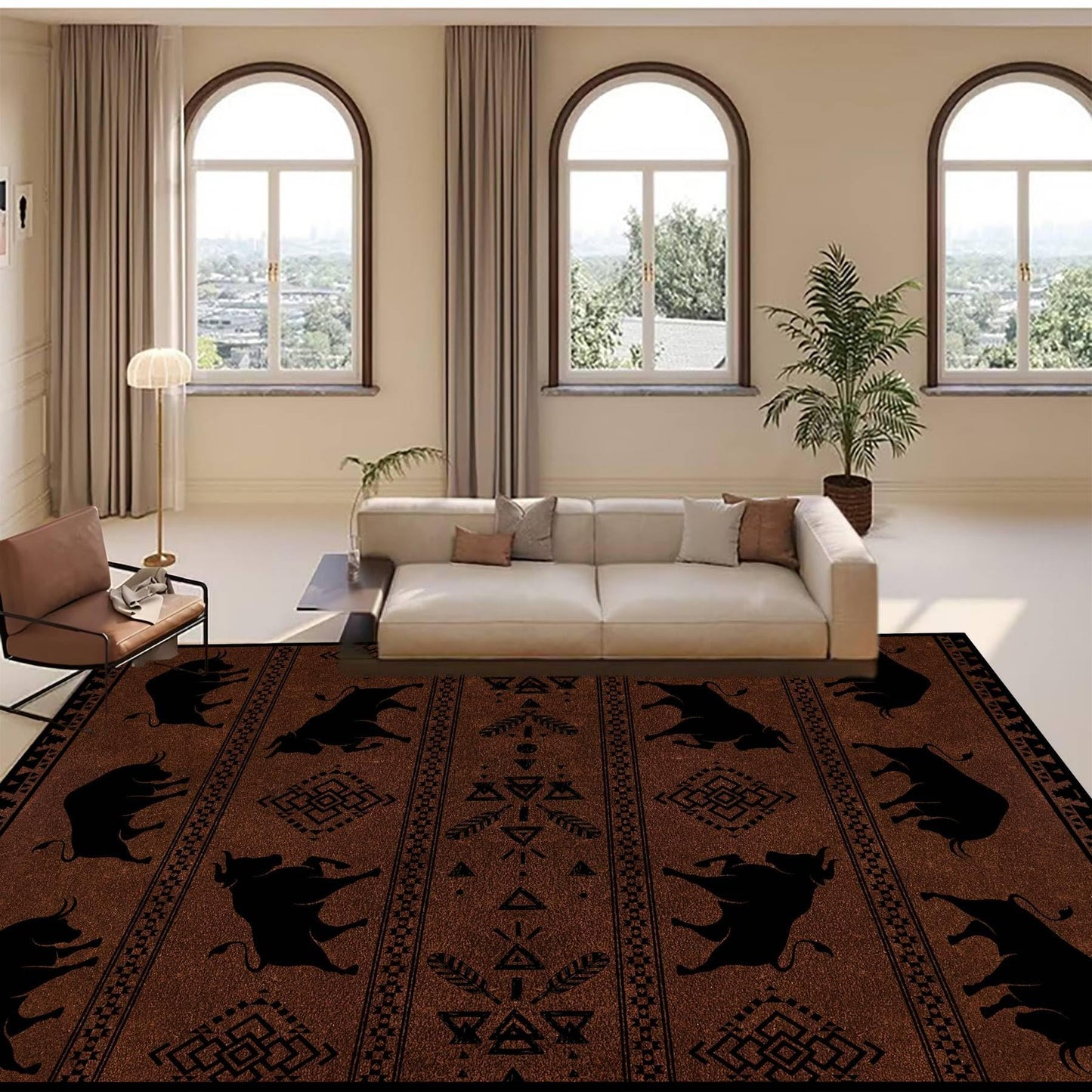 Fouiunler Country Cow Area Rug 4x6ft Washable Farmhouse Accent Western Rug,Durable Native Cabin Rugs,with Non-Slip Backing Indoor Rugs for Living Room Bedroom Dining Room Vintage Farm Mat
