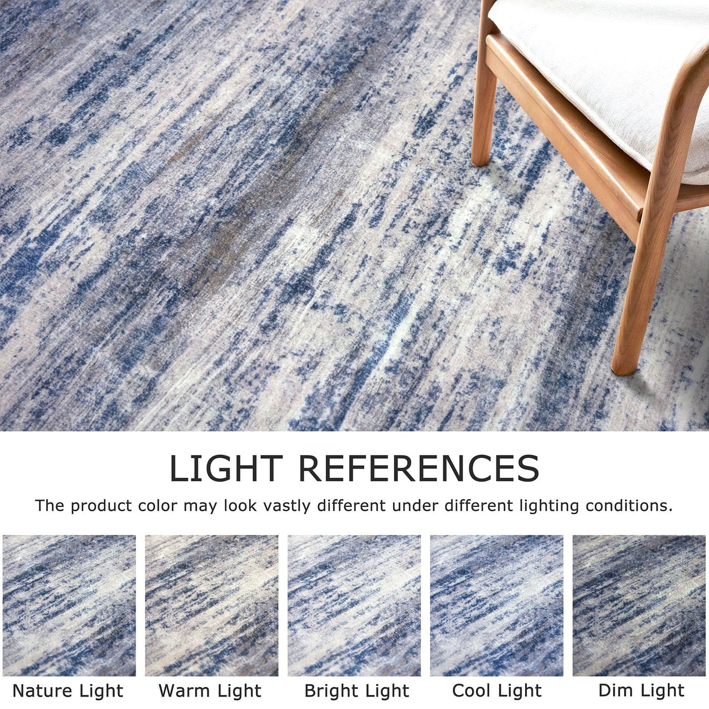 KOZYFLY Modern Abstract Rugs for Entryway 2x3, Washable Kitchen Rug Non-Slip Soft Small Area Rug, Grey-Blue Striped Throw Rugs Faux Wool Doormat for Bedside Entrance Bathroom Sink