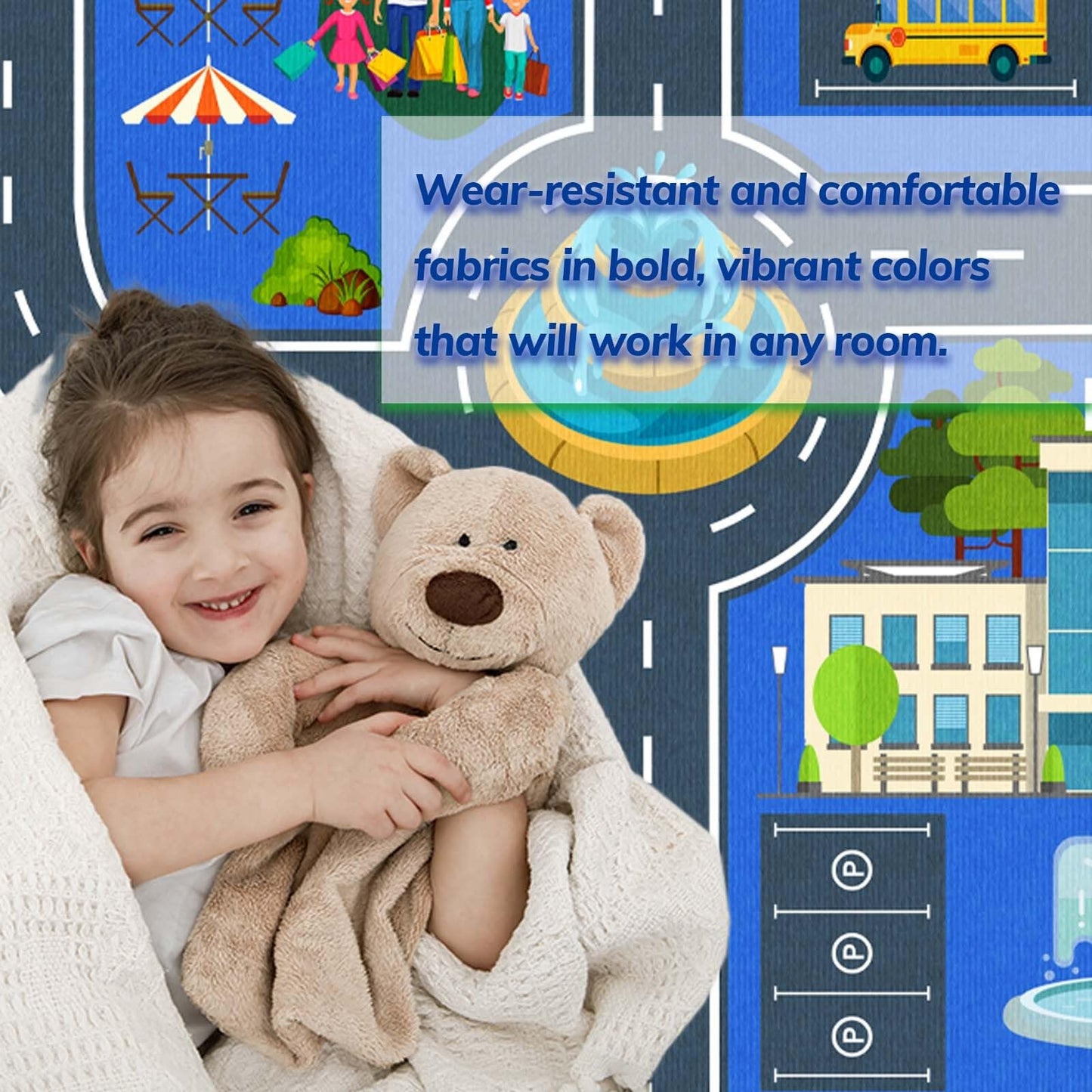 VNUVCOE Kids Road Car Rug, 31''x47'' Playroom Rugs City Road Race Track Rugs for Playing Cars Toys, Kids Car Rug Play Mat Road Carpet for Kid.