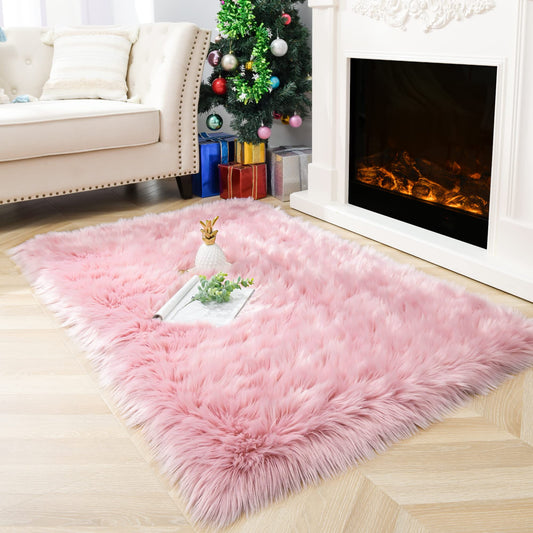 Noahas Luxury Fluffy Rugs Bedroom Furry Carpet Bedside Faux Fur Sheepskin Area Rugs Children Play Princess Room Decor Rug, 3 x 5 Feet