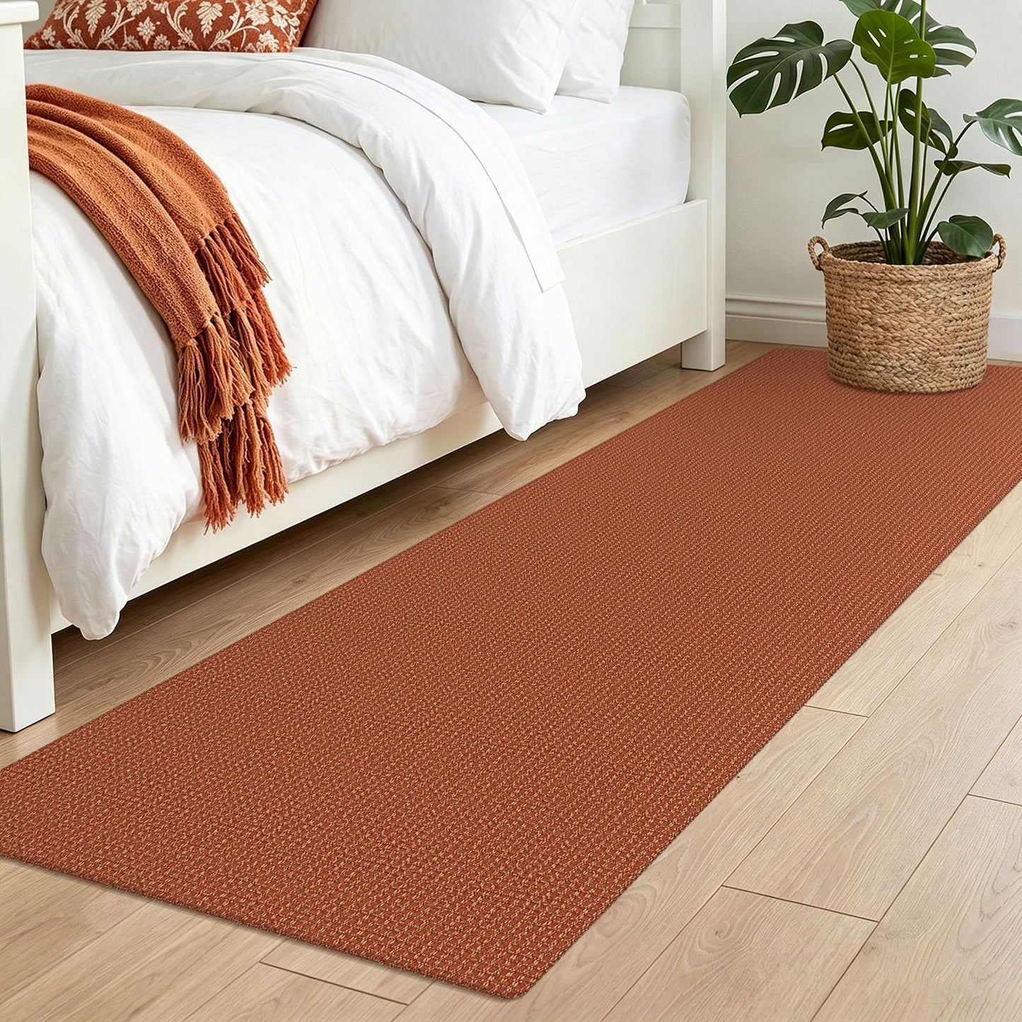 IOHOUZE Washable Runner Rug 2x7 Non Slip Runners for Hallways Entryway Runner Indoor, Kitchen Rugs Woven Cotton Floor Carpet for Kitchen Hall Entrance Bedroom, Burnt Orange/Tan