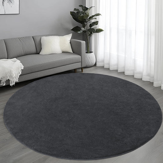 AAFKK Round Area Rugs for Living Room Bedroom, 5x5 Feet Dark Grey Ultra Soft Thickened Memory-Foam Modern Indoor Circle Rug, Comfy Minimalist Circular Carpets for Girls Boys Nursery Dorm Home Decor